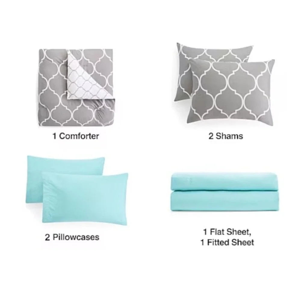 Home Expressions Coral Floral  8-Piece Comforter Set with Sheets Queen Size  New
